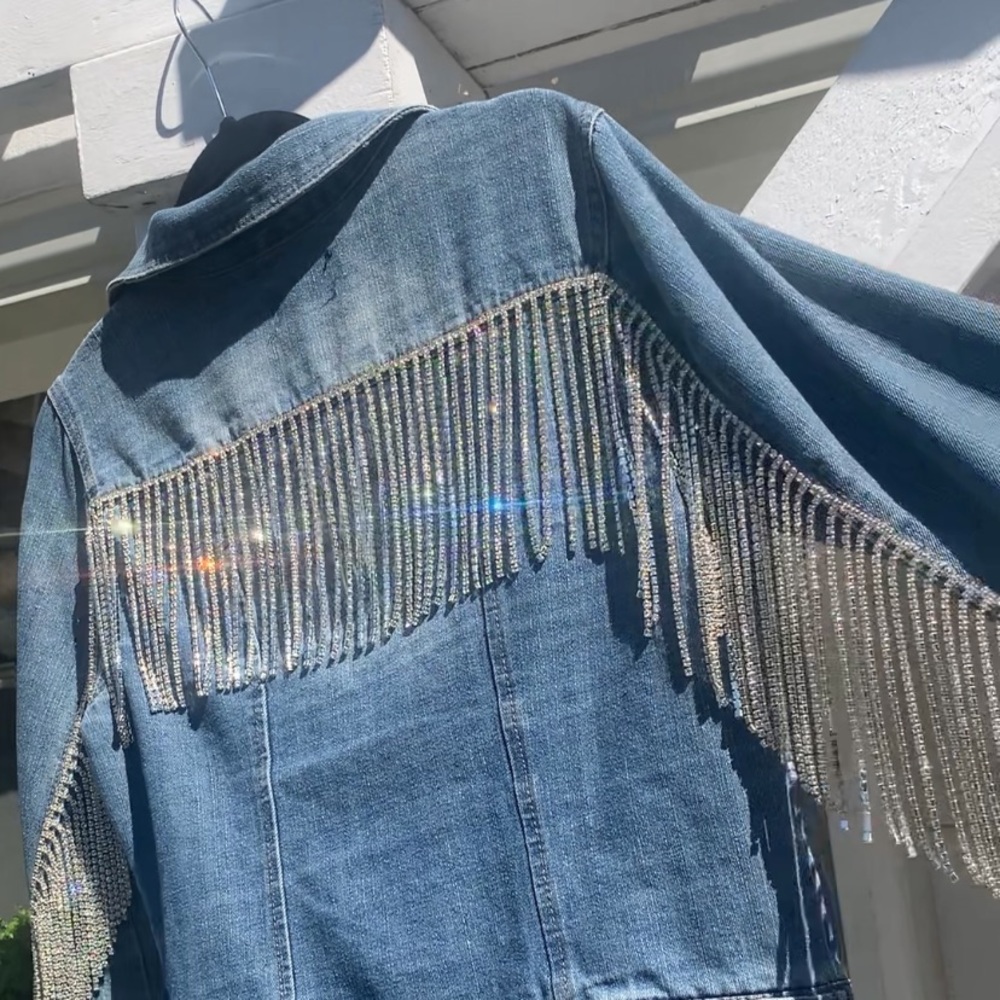 COPY - Large rhinestone fringe jean denim jacket